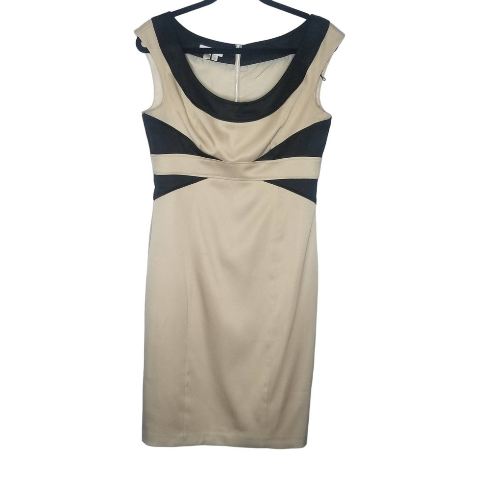 London Times Tan and Black Sheath Cocktail Dress